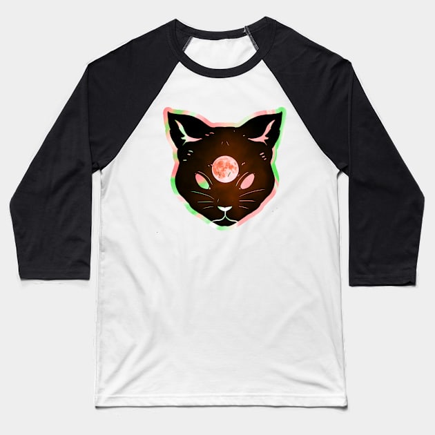 Blood moon third eye prismatic iridescent psychic cat Baseball T-Shirt by LukjanovArt